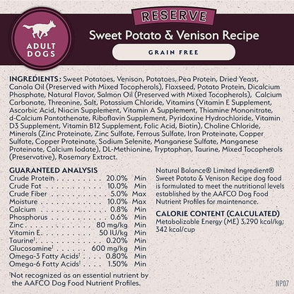 Natural Balance Limited Ingredient Adult Grain-Free Dry Dog Food, Reserve Sweet Potato & Venison Recipe, 22 Pound (Pack of 1)