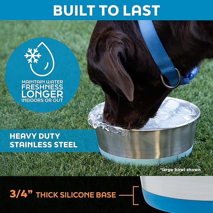 Master Pet Supply Stainless Steel Dog Bowls Set of 2 with Extra Thick Silicone Base - 8 Cup (64 oz) Black Velvet, Non-Slip, Dishwasher Safe Metal Bowls, Pet Dog Food Bowl for Dogs, Cats, Anti Rust