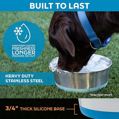 Master Pet Supply Stainless Steel Dog Bowls Set of 2 with Extra Thick Silicone Base - 16 Cup (128 oz) Plum Crazy, Non-Slip, Dishwasher Safe Metal Bowls, Pet Dog Food Bowl for Dogs, Cats, Anti Rust