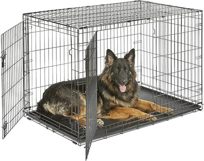 Midwest Homes for Pets 48-Inch New World Crate for Extra-Large Breeds, 90-110 lbs, Double Door Folding Dog Crate, Leak-Proof Tray & Secure Latches, Portable, Durable & Easy to Assemble