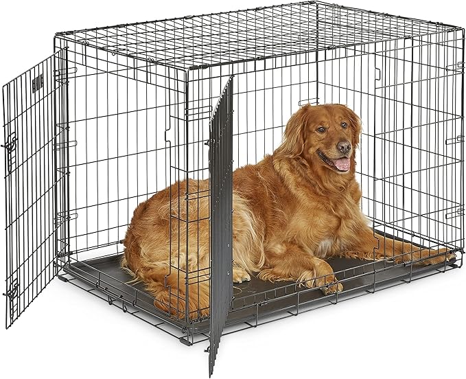 MidWest Homes for Pets 42-Inch iCrate for Large Breeds, 71-90 lbs, Double Door Folding Dog Crate with Divider Panel, Leak-Proof Tray & Secure Latches, Portable, Durable & Easy to Assemble
