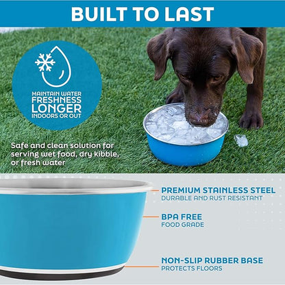 Master Pet Supply Stainless Steel Dog Bowls Set of 2 (16 Oz Each) with Non-Slip Rubber Base - Stainless Steel - Basic Dog Food Bowl Water & Food Bowls for Small Medium Large Dogs & Cats, Metal Dish