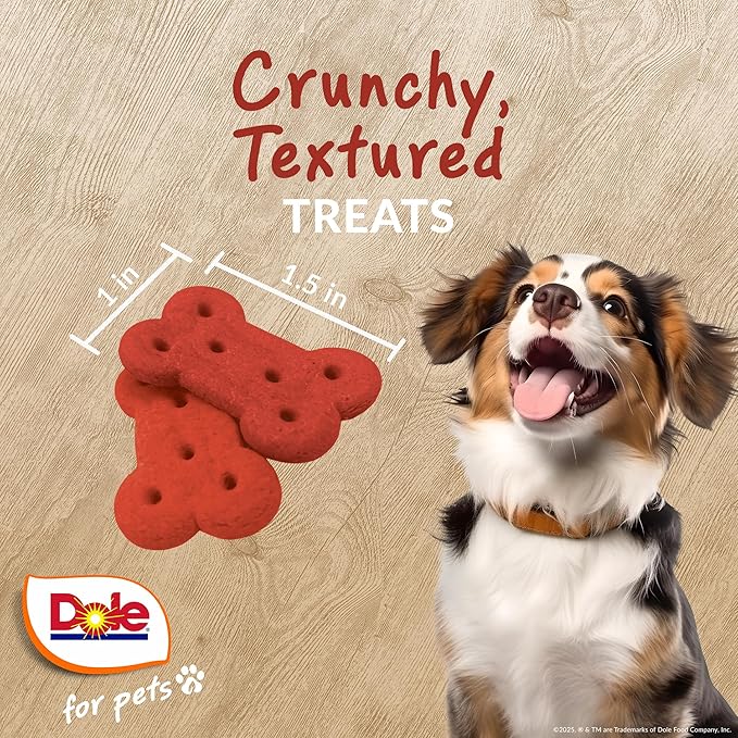 Dole for Pets Dog Biscuits Autumn Apple Fall Flavor, Real Fruit Flavor Vegan Crunchy Treats, No Wheat Corn Soy or Artificial Additives, Bite Size Training Snacks for Dogs, 7 Oz