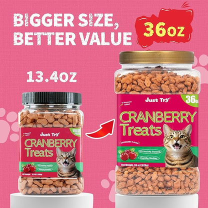 Just Try 36 OZ Urinary Tract Cat Treats for Indoor Cats Health Supplement Cranberry & D-Mannose for Kidney Bladder UT Support Salmon Flavor Crunchy Chews