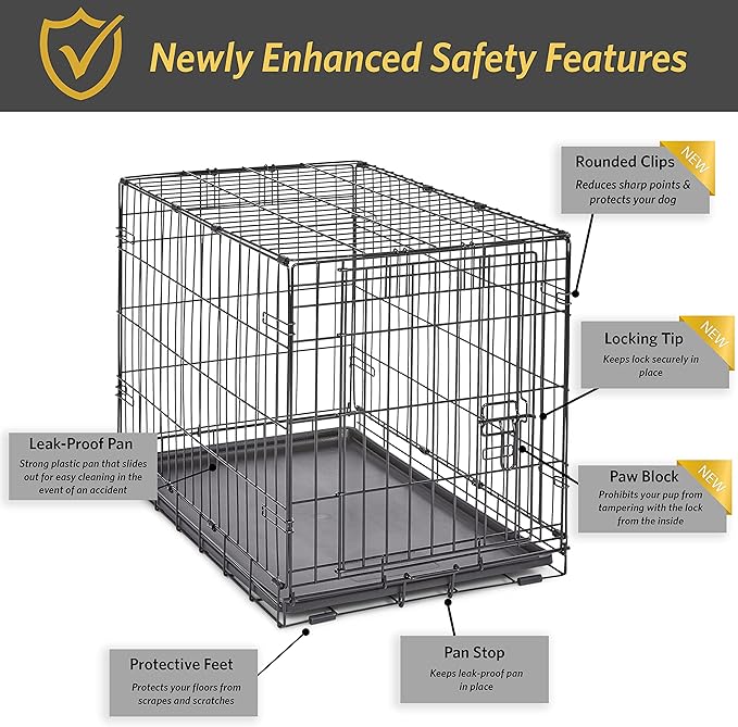Midwest Homes for Pets 30-Inch New World Crate for Medium Breeds, 21-40 lbs, Single Door Folding Dog Crate, Leak-Proof Tray & Secure Latch, Portable, Durable & Easy to Assemble