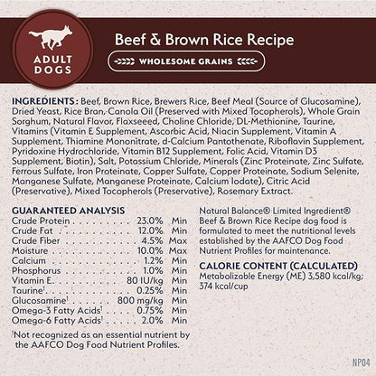 Natural Balance Limited Ingredient Adult Dry Dog Food with Healthy Grains, Beef & Brown Rice Recipe, 24 Pound (Pack of 1)