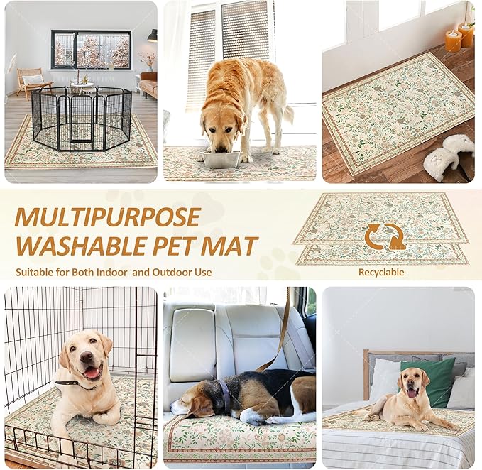 Washable Pee Pads for Dogs 72"x 72", Super Absorbent Boho Reusable Puppy Pads with Colorful Flowers Patterns for Potty Training, Floor, Couch, Bed, and Crate