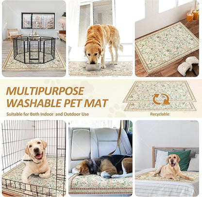 Washable Pee Pads for Dogs 72"x 72", Super Absorbent Boho Reusable Puppy Pads with Colorful Flowers Patterns for Potty Training, Floor, Couch, Bed, and Crate