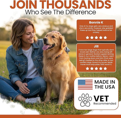 Calming Chews for Dogs - 30 Anxiety Relief Treats for Fireworks, Thunder, and Storms - Natural Dog Calming Treats for Large and Small Breeds with Thiamine, L-Tryptophan, Ginger, and Melatonin