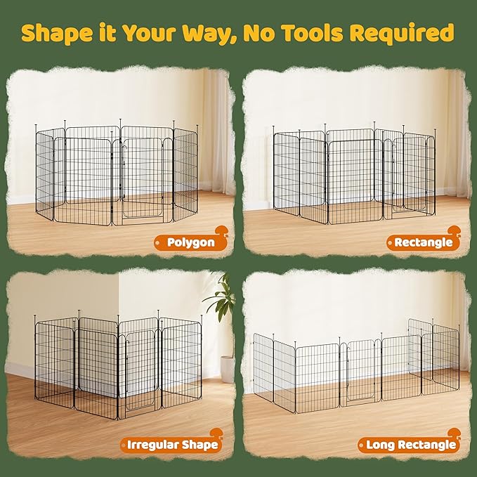 Yaheetech Expandable Dog Playpen, 8 Panel 32 inch Puppy Playpen with Door Indoor/Outdoor Pet Fence for Small Medium Dogs