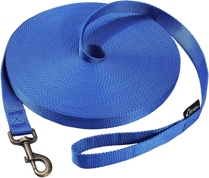 HIKISS Long Dog Leash Obedience Recall Training Agility Lead with Thickening Material for Large Dog - 15ft 20ft 30ft 50ft 100ft Training Leash(Blue 30ft)