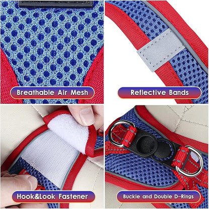 YIMEIS Dog Harness and Leash Set, No Pull Soft Mesh Pet Harness, Reflective Adjustable Puppy Vest for Small Medium Large Dogs, Cats (Red & Blue, Medium (Pack of 1)