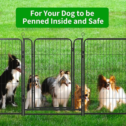 Kfvigoho Dog Playpen Outdoor Extra Wide 8 Piece Panels Heavy Duty Dog Fence 40" Height Anti-Rust with Doors Portable for RV Camping Yard, Total 21FT, 35 Sq.ft, Snowy Black
