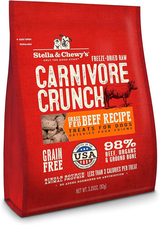 Stella & Chewy's Freeze-Dried Raw Dog Treats - Carnivore Crunch for Training - Natural Limited Ingredient, Grain-Free - Perfect for Picky Eaters - Grass-Fed Beef Recipe - 3.25 oz Bag