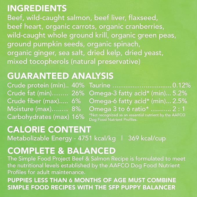 Simple Food Project - Beef & Salmon Recipe - Freeze Dried Raw Food for Dogs - 96oz