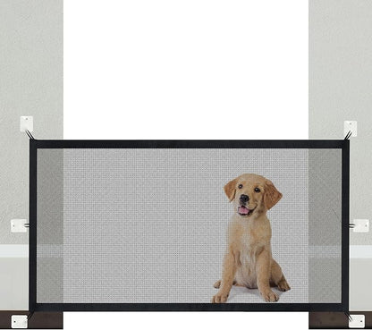 NWK Magic Dog Gate for Stairs Pet Gate for The House Providing a Safe Enclosure for Pets to Play and Rest, 6 Hooks Design (30'' X 70'')