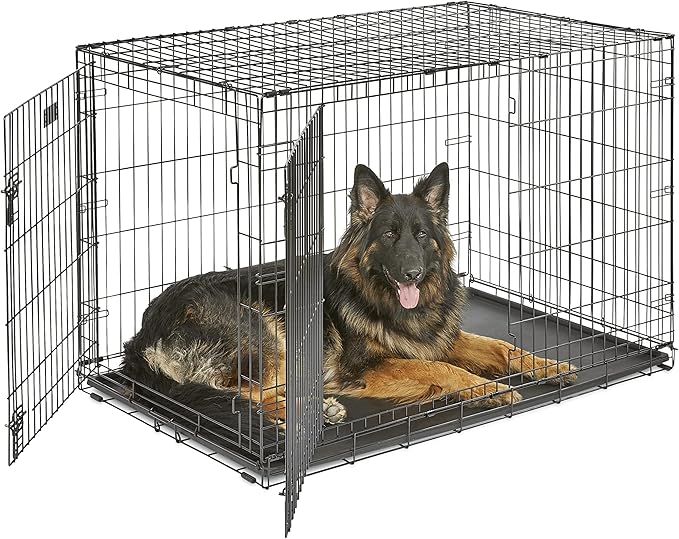 MidWest Homes for Pets 48-Inch iCrate for Extra-Large Breeds, 90-110 lbs, Double Door Folding Dog Crate with Divider Panel, Leak-Proof Tray & Secure Latches, Portable, Durable & Easy to Assemble