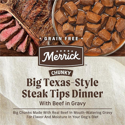 Merrick Chunky Grain Free Premium And Wholesome Canned Dog Food, Real Meat Big Texas Steak Tips Dinner - (Pack of 12) 12 ct. Cans