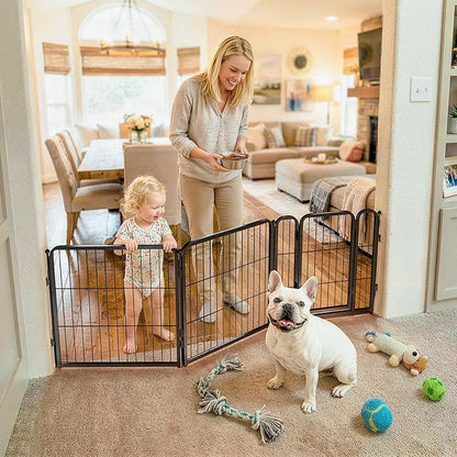 FXW Dog Gate Extra Wide Designed for Indoor Use, Adjustable Width Up to 69-inch Wide (24" H 3 Wire Panels for Puppies and Small Dogs), Black