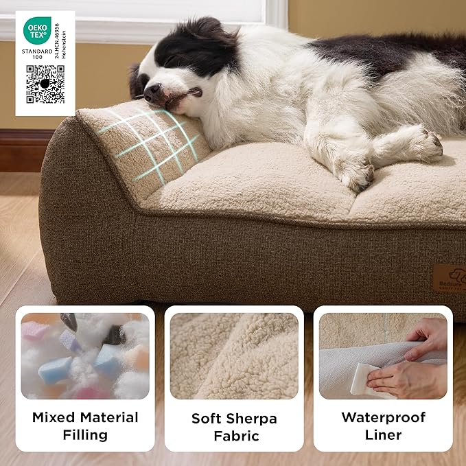 Bedsure SupportMax™ XL Orthopedic Dog Beds Large Sized Dog - As Seen on TV Extra Thick Supportive Dogs Couch with Waterproof Washable Cover, Extra Large Comfort Pet Sofa with Soft Sherpa, Brown