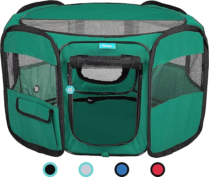 Deluxe Premium Pet Dog Playpen Portable Soft Dog Exercise Pen Kennel with Carry Bag for Dogs, Cats, Kittens, and All Pets (Small, Green)