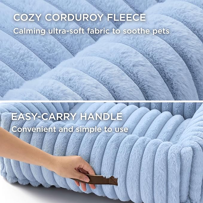 Bedsure ComfyFleece™ Washable Dog Bed for Extra Large Dogs - Cute Furry Puppy Beds, Rectangle Orthopedic XL Pet Beds with Removable Zipper Cover, 43x30x8inches, Blue