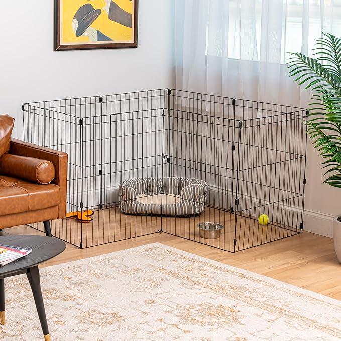 IRIS USA 30" 8-Panel Metal Pet Dog Puppy Playpen, Indoor/Outdoor Dog Fence, 58 x 58 x 30, Foldable, Customizable, Black