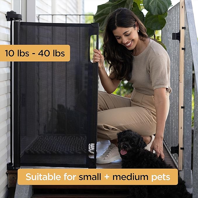 Hakuna Pets Indoor/Outdoor Paw Proof Retractable Dog Gate, 36.6" Tall Extends to 71" Wide, Black