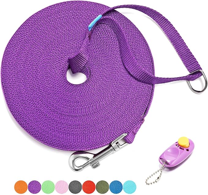 BAAPET 15/20/30/50/100 ft Long Dog Training Leash with Clickers for Small, Medium and Large Dogs or Cats (50 Feet, Purple)