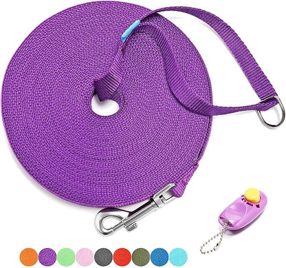 BAAPET 15/20/30/50/100 ft Long Dog Training Leash with Clickers for Small, Medium and Large Dogs or Cats (15 Feet, Purple)