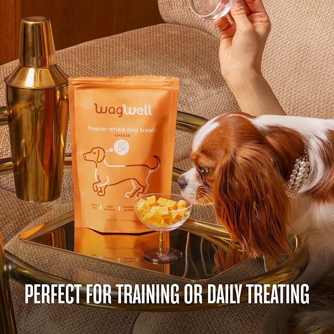 WagWell Freeze Dried Dog Treats, Cheese Flavor | Training Treats, Food Topper, Healthy Snack for Dogs | Human Grade, Grain Free, High Protein | All Natural, Made in USA | 5 oz Bag, 2 Pack