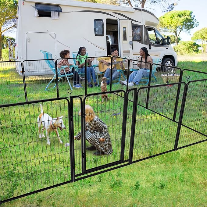 Kfvigoho Dog Playpen Outdoor Extra Wide 16 Piece Panels Heavy Duty Dog Fence 40" Height Anti-Rust with Doors Portable for RV Camping Yard, Total 42FT, 140 Sq.ft, Snowy Black