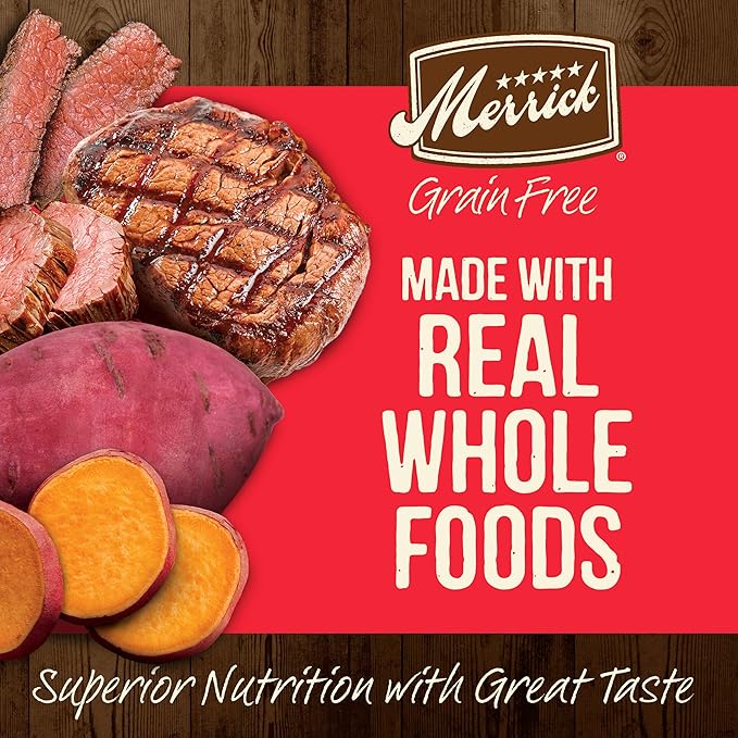 Merrick Premium Grain Free Dry Adult Dog Food, Wholesome And Natural Kibble With Beef, Bison And Sweet Potato - 10.0 lb. Bag