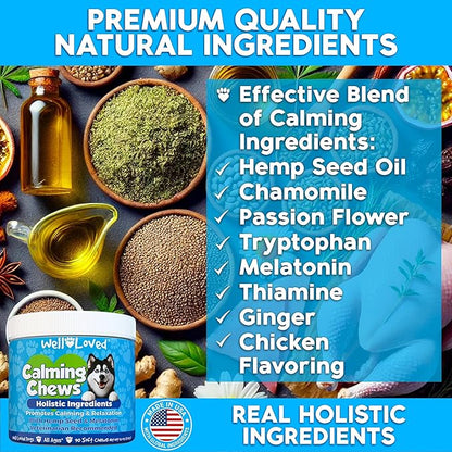 Well Loved Calming Chews for Dogs - Dog Calm Treats, Made in USA, Vet Developed, Behavior Support, Stress, Separation, Fireworks, Travel, Melatonin, Natural & Holistic, 90 Count