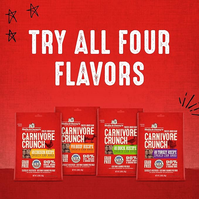 Stella & Chewy's Freeze-Dried Raw Dog Treats - Carnivore Crunch for Training - Natural Limited Ingredient, Grain-Free - Perfect for Picky Eaters - Duck Recipe - 3.25 oz Bag