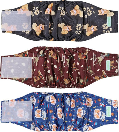 wegreeco Washable Male Dog Belly Band (Stylish Pattern)- Pack of 3 - Washable Male Dog Belly Wrap, Dog Diapers Male (Funny Dogs, Small)