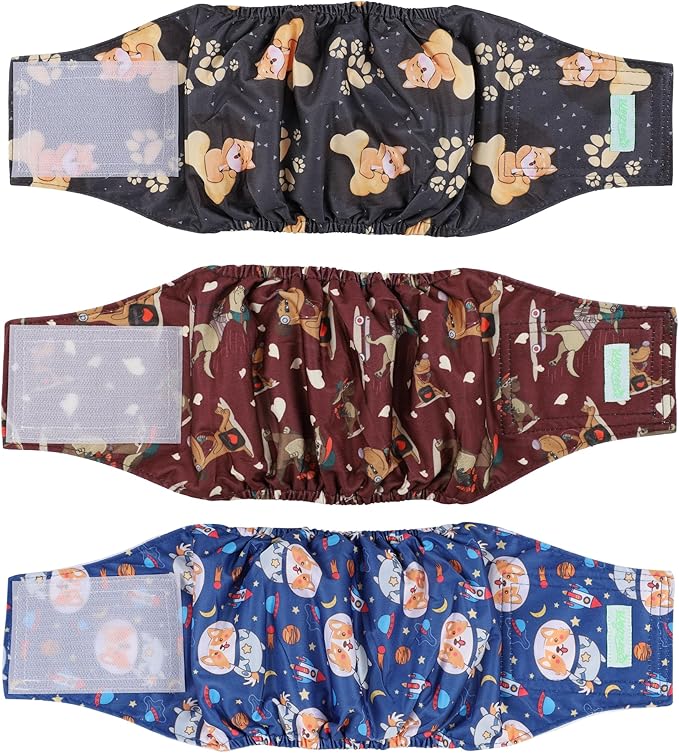 wegreeco Washable Male Dog Belly Band (Stylish Pattern)- Pack of 3 - Washable Male Dog Belly Wrap, Dog Diapers Male (Funny Dogs, Medium)
