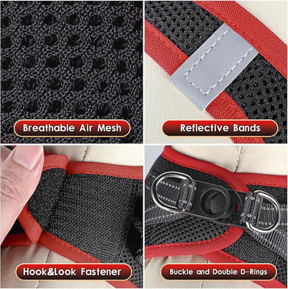 YIMEIS Dog Harness and Leash Set, No Pull Soft Mesh Pet Harness, Reflective Adjustable Puppy Vest for Small Medium Large Dogs, Cats (Black & red 01, Medium (Pack of 1)