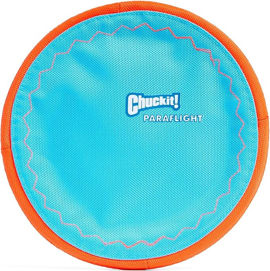 Chuckit! Paraflight Flying Disc Dog Toy - Water Floating Flyer - Durable Nylon Construction with Soft Rubber Edges - For Medium and Large Dogs - Size Large - 9.75" L x 9.75" W - Pack of 1