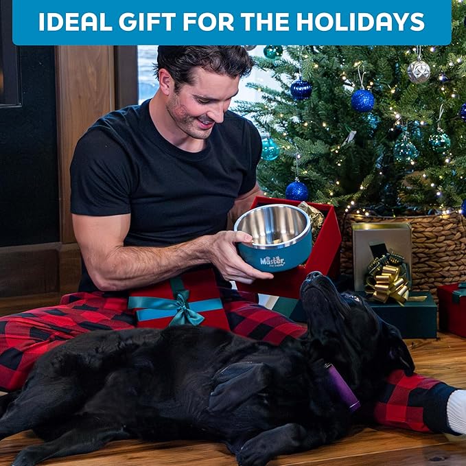 Master Pet Supply Stainless Steel Dog Bowls - 64 oz, Heavy Duty - Black Velvet, Double Wall Extra-Thick Insulated, Non-Slip Pet Water Bowl for Dogs, Cats & Pets, Anti Rust Metal, Dish Washer Safe