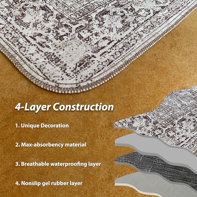 nunubaby 4PACK Washable Pee Pads for Dogs, Stylish, Non-Slip and Leak-Proof Pee Pads. Reusable Potty Pads for Dogs for Crates and Floors.(Brown/Geo, 24" x48" )