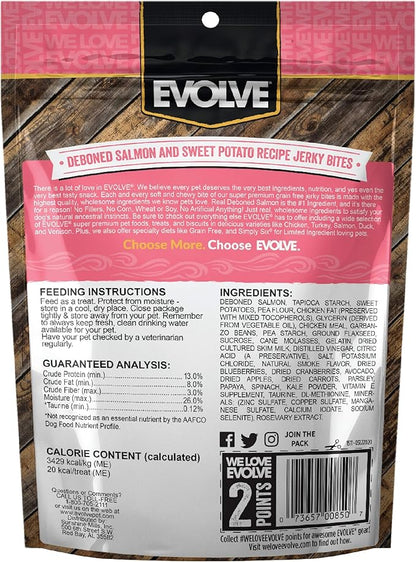 Evolve Grain Free Salmon and Sweet Potato Jerky Bites Dog Treats