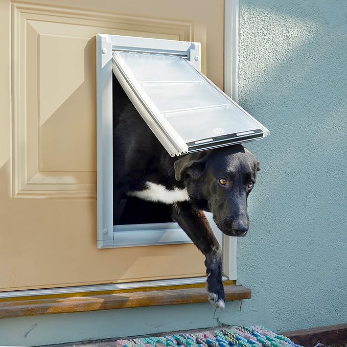 Endura Flap Giant Dog Door for Doors | Designed for Big & Tall Dog Breeds | Insulated Flap for Energy Efficiency | Weather-Resistant & Secure Aluminum Frame | White, Extra Large, Double Flap