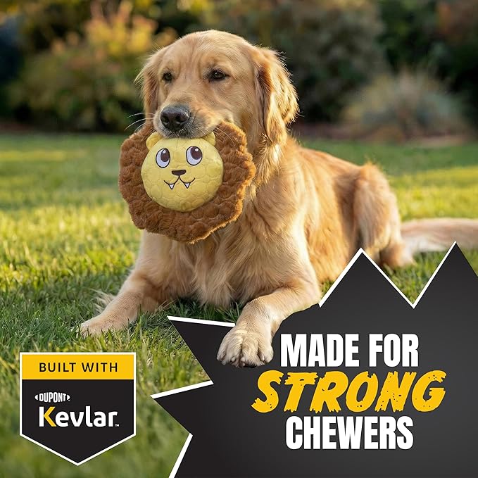Bite Force -Durable & Strong Dog Toy Mighty Leo with Squeaker, Kevlar-Reinforced for Aggressive Chewers for Small Medium Large Dogs - Yellow.