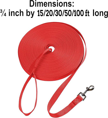 Hi Kiss Dog/Puppy Obedience Recall Training Agility Lead - 15ft 20ft 30ft 50ft 100ft Training Leash - Great for Training, Play, Camping, or Backyard (50 Feet, Red)