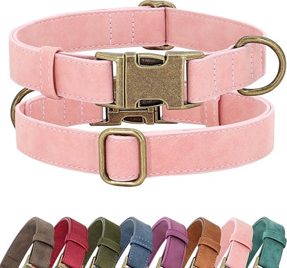 Didog Soft PU Leather Dog Collar, Stylish Quick Released Dog Collars for Medium Dogs, Easy Clean Adjustable Pet Collar for Daily Walking, Pink, M Fit 14-18" Neck