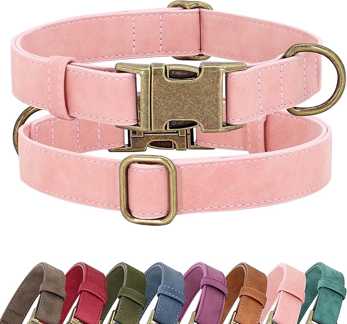 Didog Soft PU Leather Dog Collar, Stylish Quick Released Dog Collar for Large Dogs, Easy Clean Adjustable Pet Collar for Daily Walking, Pink, L Fit 16-22" Neck