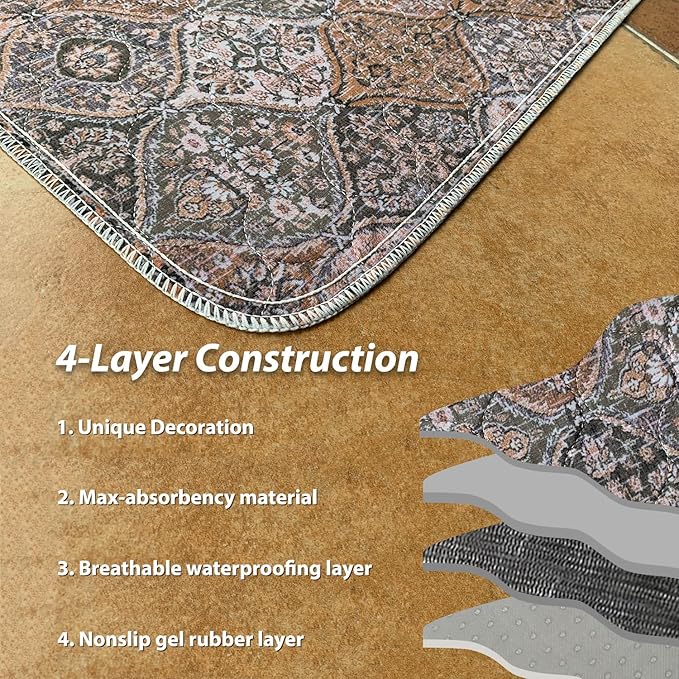 nunubaby 4PACK Washable Pee Pads for Dogs, Stylish, Non-Slip and Leak-Proof Pee Pads. Reusable Potty Pads for Dogs for Crates and Floors.(Brown/Multi, 24" x48" )
