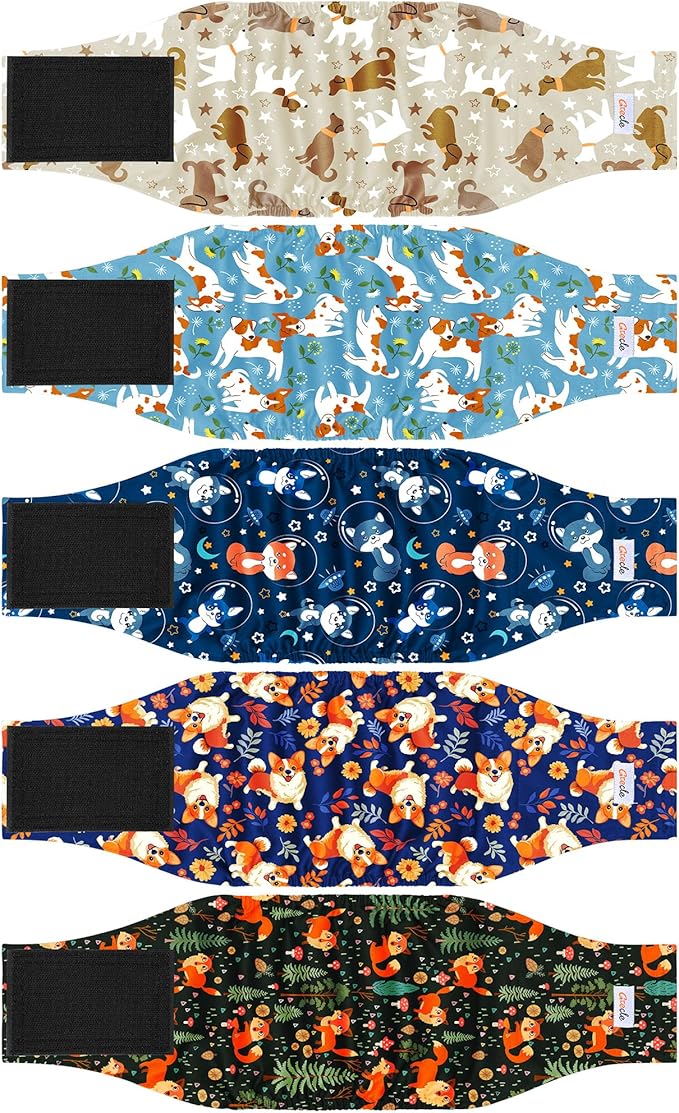 5 Pack Dog Diapers Male Reusable, Premium Belly Bands for Male Dogs, High Absorbing Dog Pee Wraps for Doggie in Incontinence or Training Flower XL