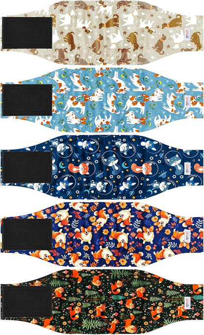 5 Pack Dog Diapers Male Reusable, Premium Belly Bands for Male Dogs, High Absorbing Dog Pee Wraps for Doggie in Incontinence or Training Flower XL